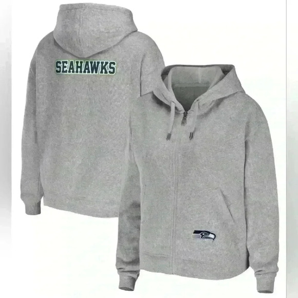 Seattle Seahawks WEAR by Erin Andrews Women's Tea Full-Zip Hoodie Heather Gray - Picture 1 of 11